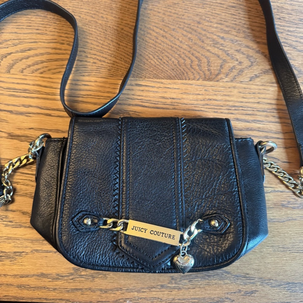 Juicy Couture Black Leather Crossbody Vintage Y2K Style has tags still. 00s.